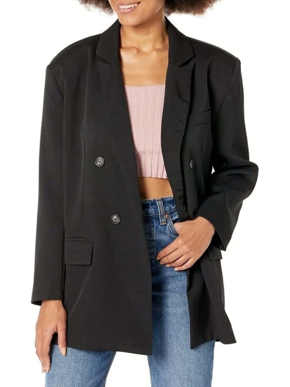 Steve Madden Women's Black Long Sleeve Notch Collar Casual Isabella Blazer